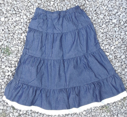 Denim eyelet prairie skirt