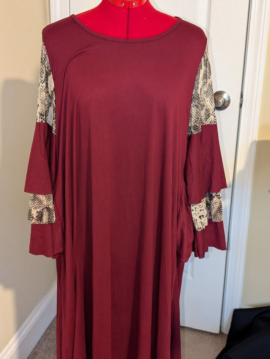 Plus Size Burgundy Long Sleeve Dress | 2024 CLOSEOUT