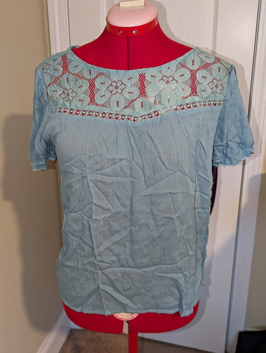 Short Sleeve Blouse in Blue or Cream | 2024 CLOSEOUT