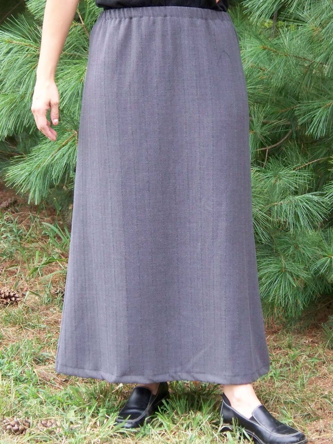 Long Elastic Waist A-line Knit Skirt No Slit 1XL-4XL Ankle Length