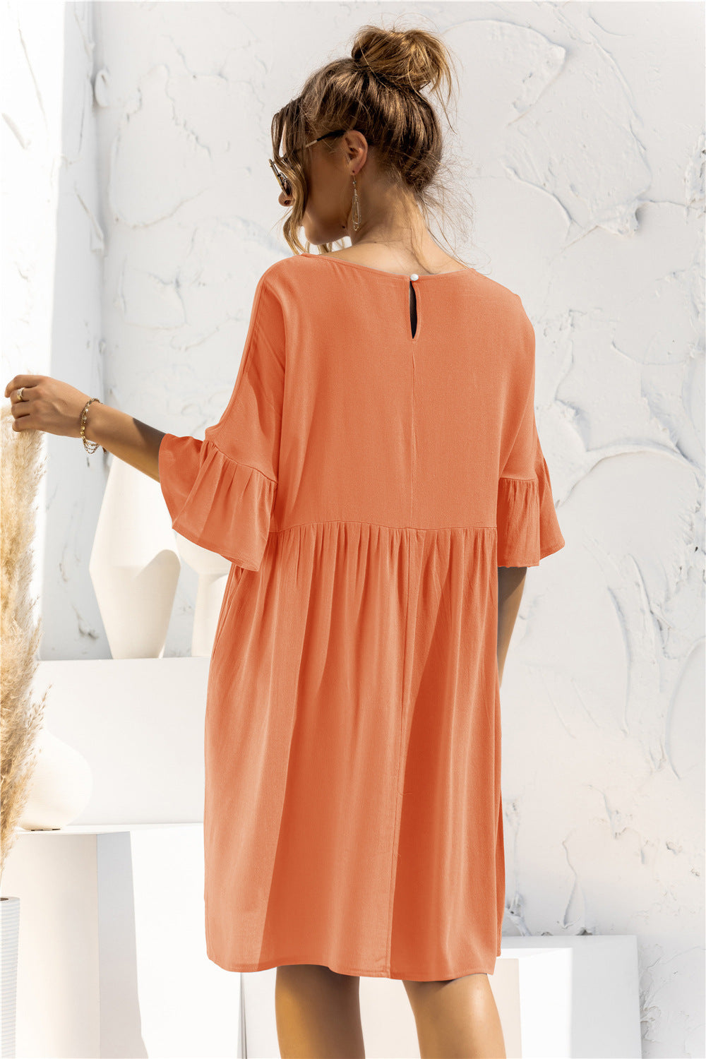 Boat Neck Flounce Sleeve Knee-Length Dress – Modest Apparel USA