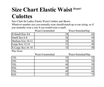 size chart for knit culottes