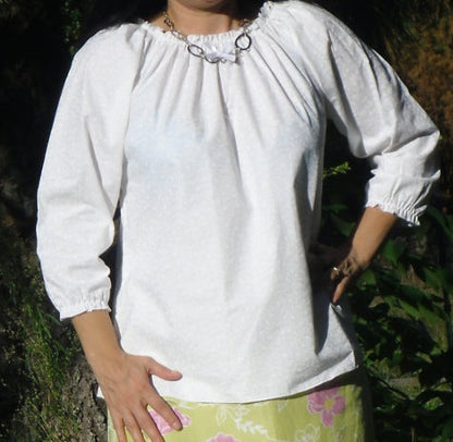 White peasant top 3/4 sleeves